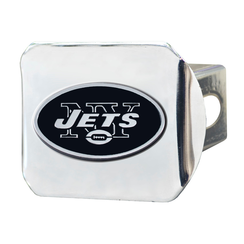 New York Jets Chrome Metal Hitch Cover with Chrome Metal 3D Emblem Oval Jets Primary Logo