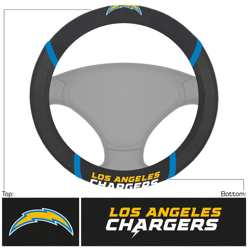 Los Angeles Chargers Steering Wheel Cover  "Lightning Bolt" Logo & "Chargers" Wordmark Black
