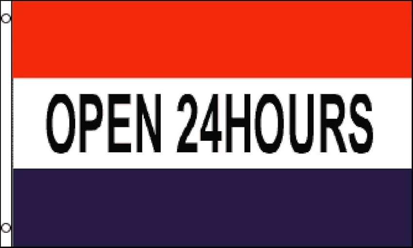 Open 24 Hours Flag 3x5ft Poly