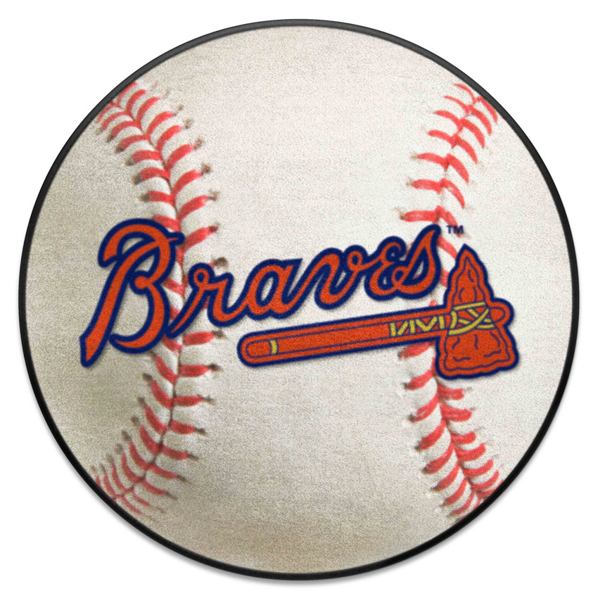 Atlanta Braves "Braves" Script Logo Baseball Rug - 27in. Diameter Braves with Tomahawk Primary Logo