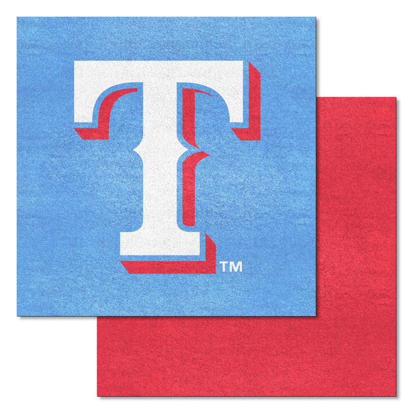 Texas Rangers Light Blue & Red Team Carpet Tiles - 45 Sq Ft. T Cap Logo