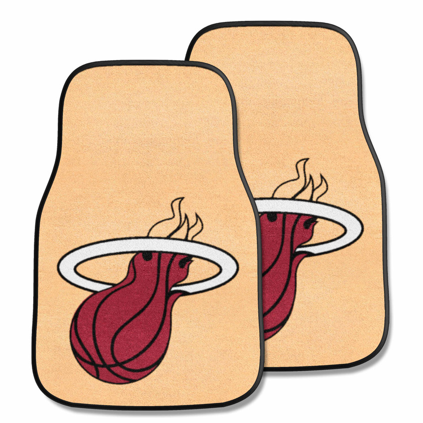 Miami Heat Front Carpet Car Mat Set - 2 Pieces Flaming Basketball Primary Logo