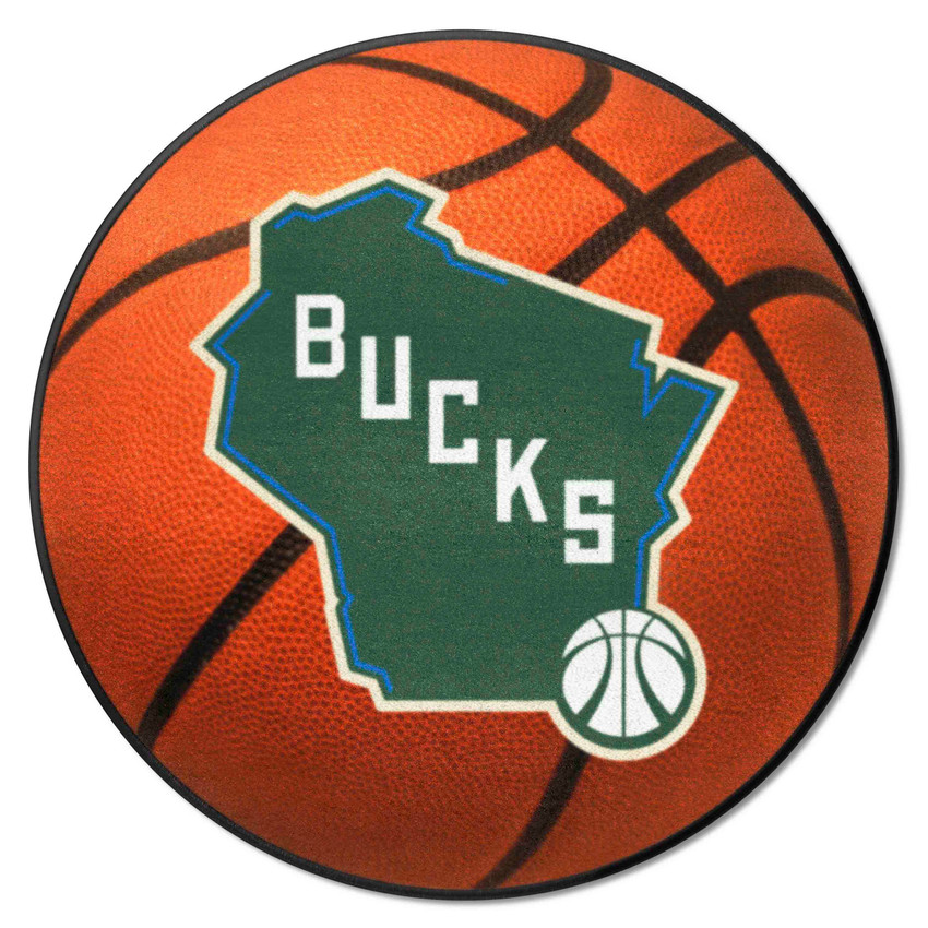 Milwaukee Bucks Basketball Rug - 27in. Diameter Wisconsin State Shape Secondary Logo