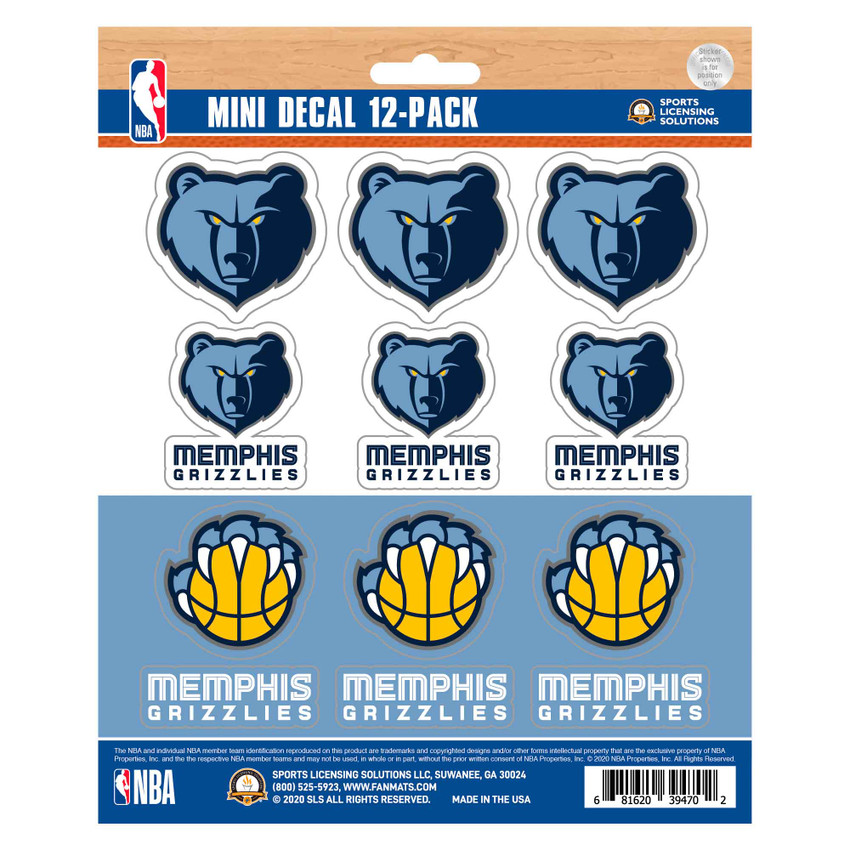 Memphis Grizzlies 12 Count Mini Decal Sticker Pack 12 Various Logos / Wordmark