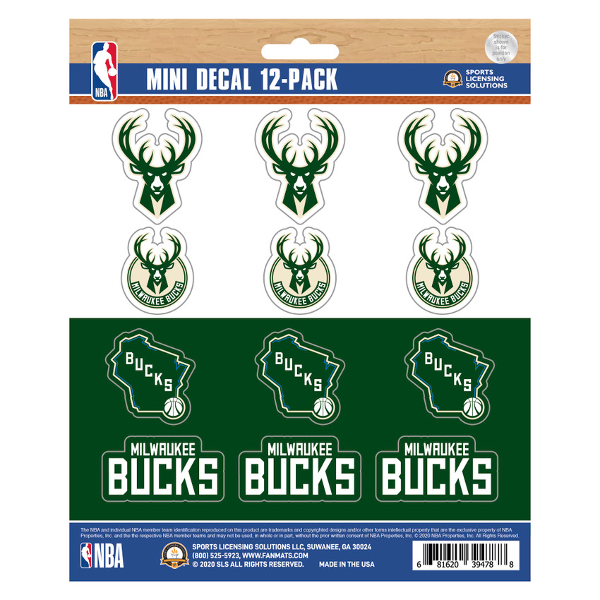 Milwaukee Bucks 12 Count Mini Decal Sticker Pack 12 Various Logos / Wordmark