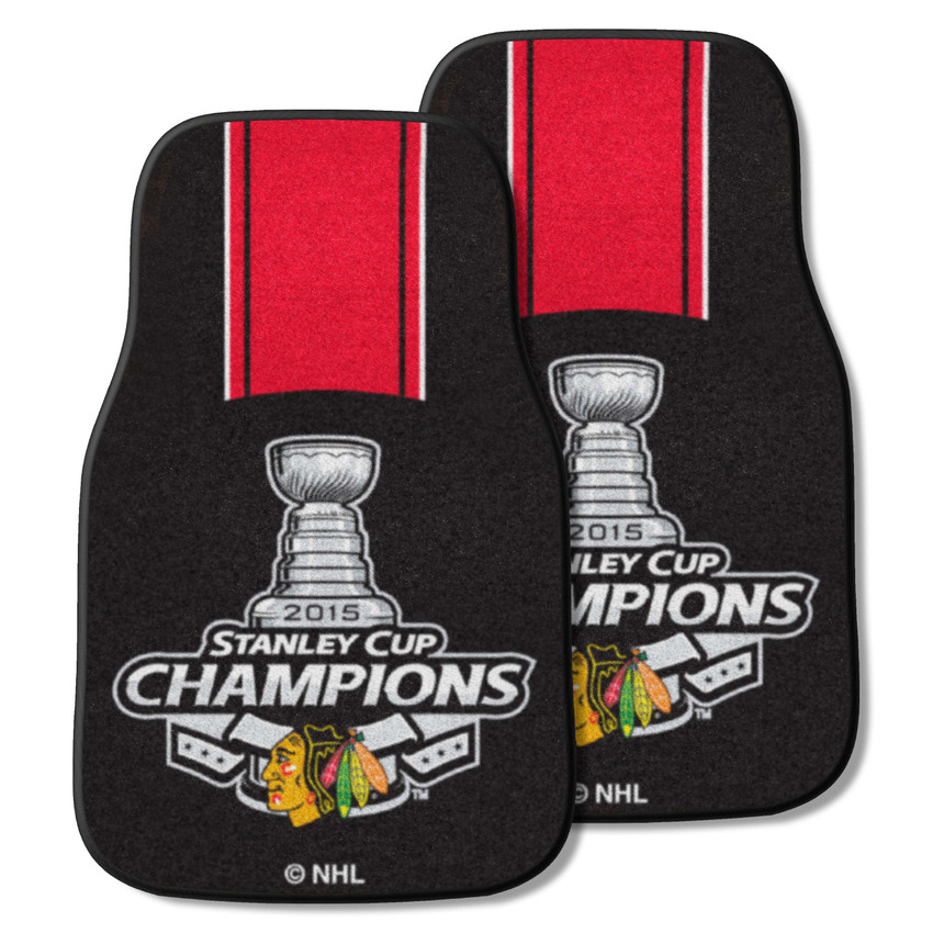 Chicago Blackhawks Front Carpet Car Mat Set - 2 Pieces, 2015 NHL Stanley Cup Champions Championship - 2015 NHL Stanley Cup Champions