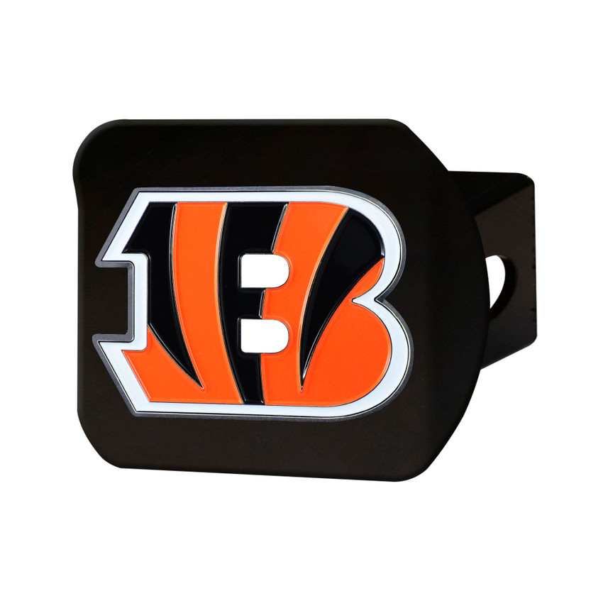 Cincinnati Bengals Black Metal Hitch Cover - 3D Color Emblem Striped B Primary Logo