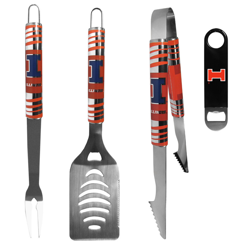 Illinois Fighting Illini 3 pc BBQ Set and Bottle Opener