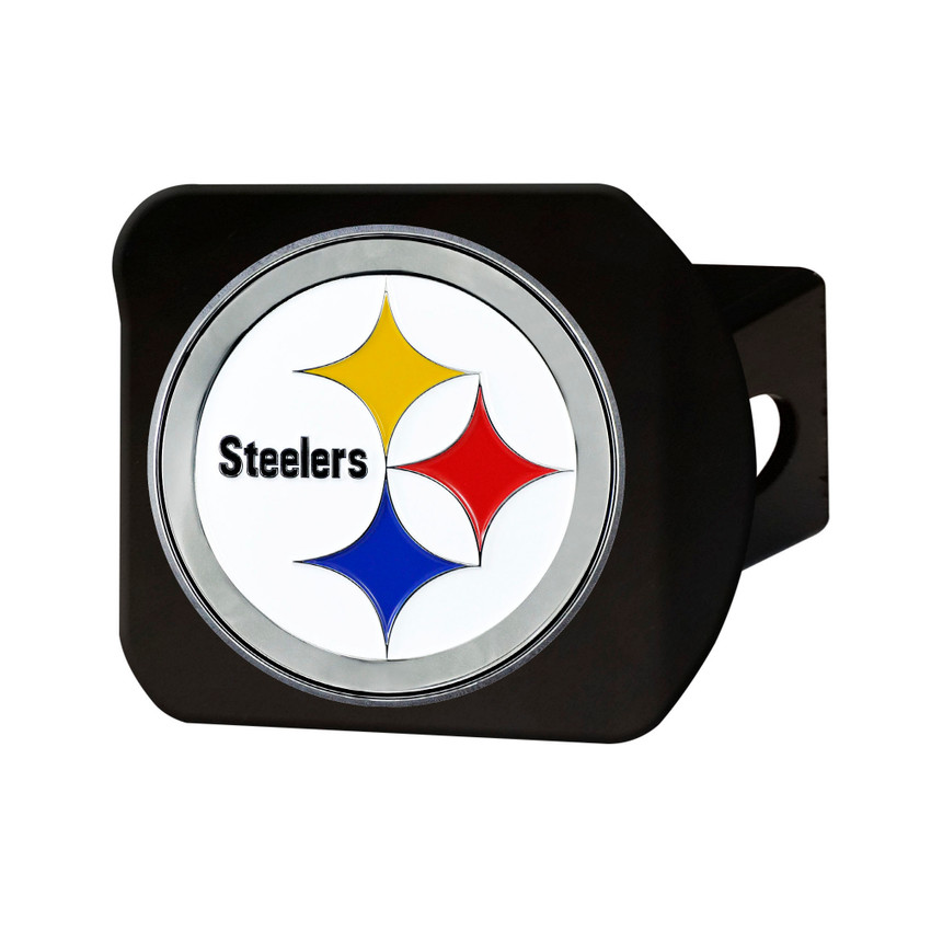 Pittsburgh Steelers Black Metal Hitch Cover - 3D Color Emblem Circular Steelers Primary Logo