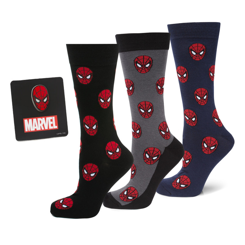 Spider-Man 3 Pack Socks and Lapel Pin Gift Set