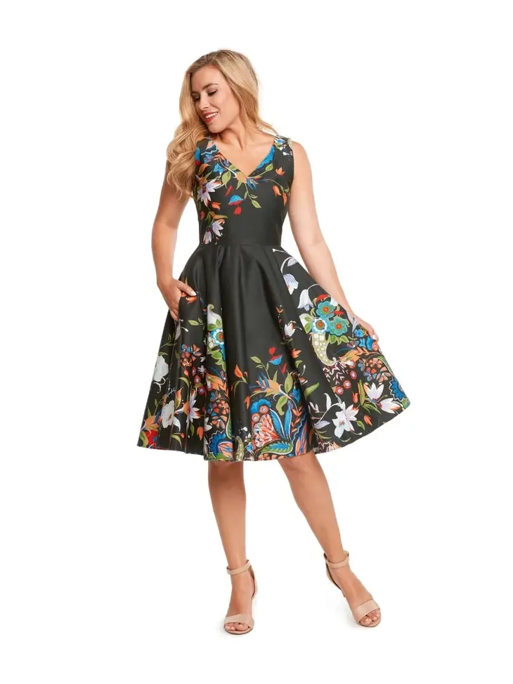 Fit & Flare Dress, V-Neck in Front & Back with Full Skirt - ER3915 DBL