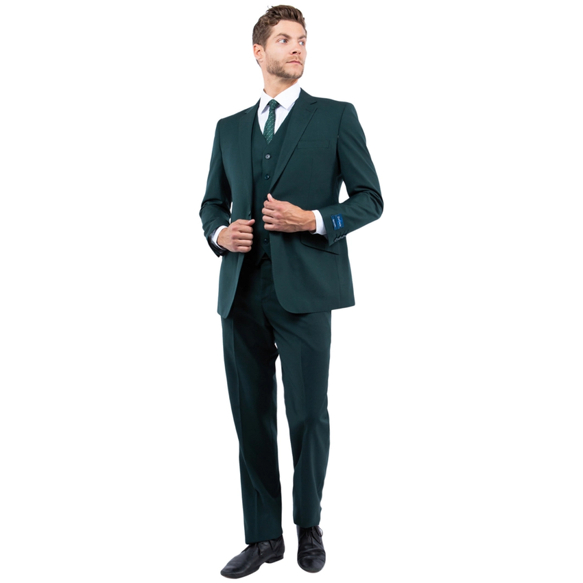 Mens Suit Premium Wool 3pc Modern Fit with Vest Green