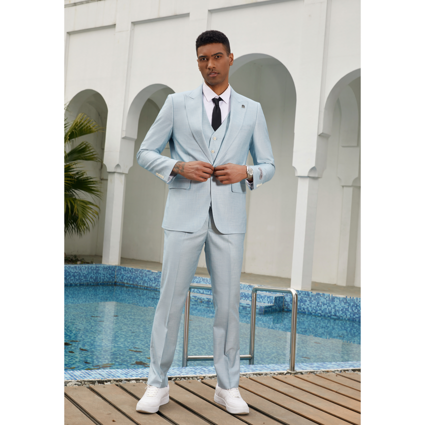 Mens Suit 3pc Solid Textured By Stacy Adams - Light Aqua