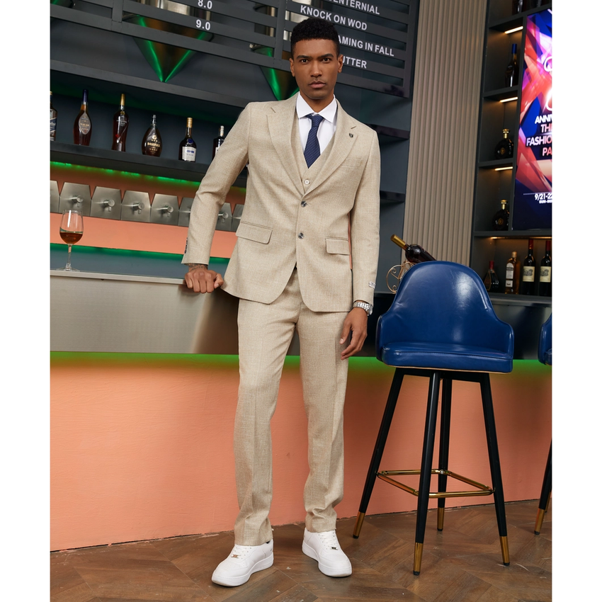 Stacy Adams 3pc Mens Suit Solid Textured - Tan