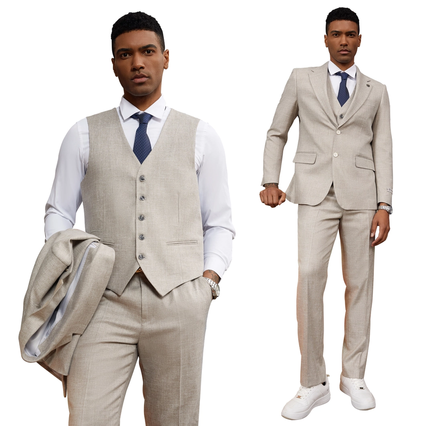 Stacy Adams 3pc Mens Suit Solid Textured - Ivory