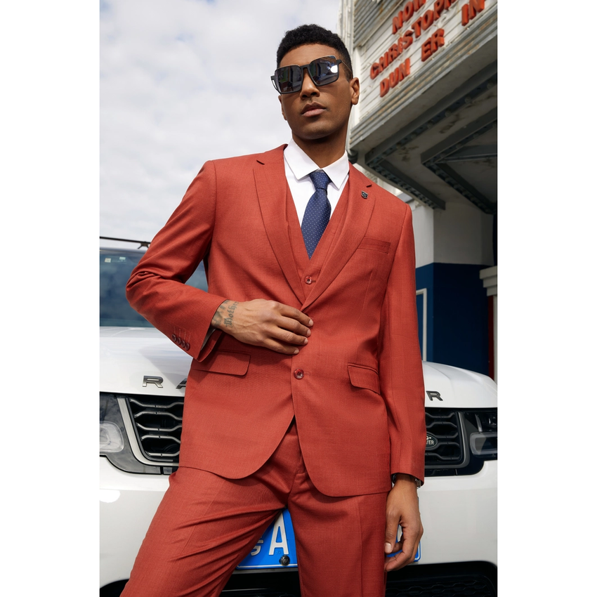Stacy Adams Solid Double Layer Vested 3pc Mens Suit - Brick