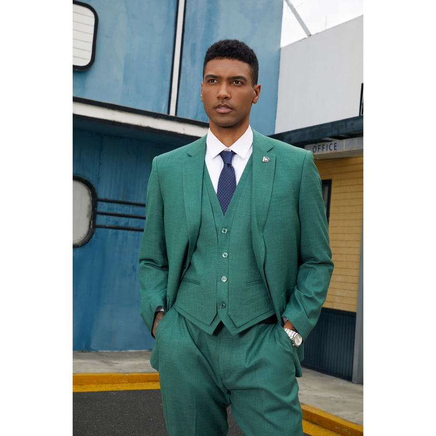 Stacy Adams Solid Double Layer Vested 3pc Mens Suit - Green