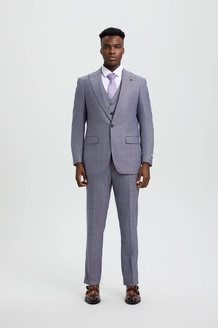 Stacy Adams 3-Piece Windowpane Suit - Stoned Lilac (SM161H1)