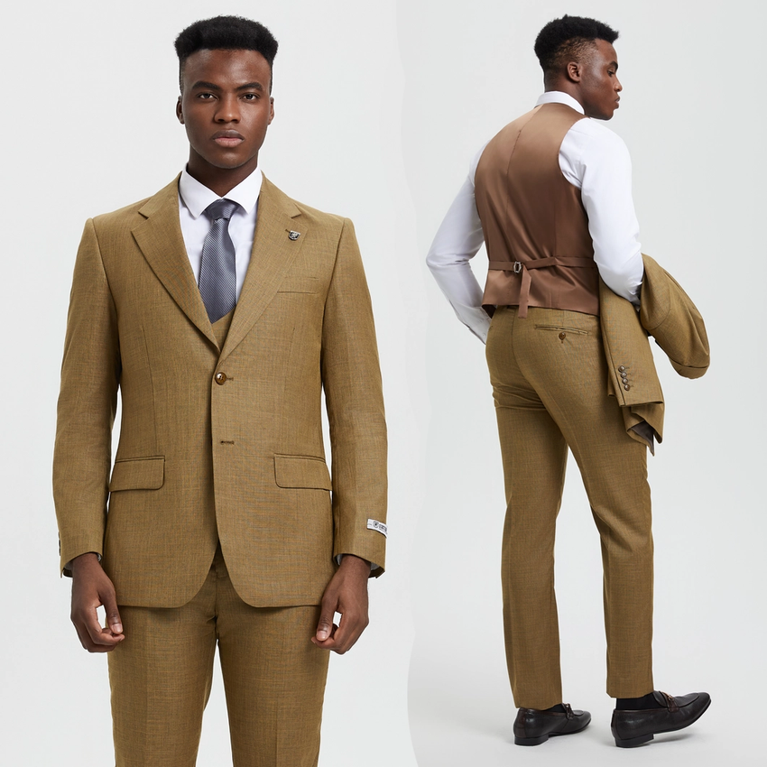 Stacy Adams 3-Piece Sharkskin Suit 2 Button - Oatmeal (SM324H1)