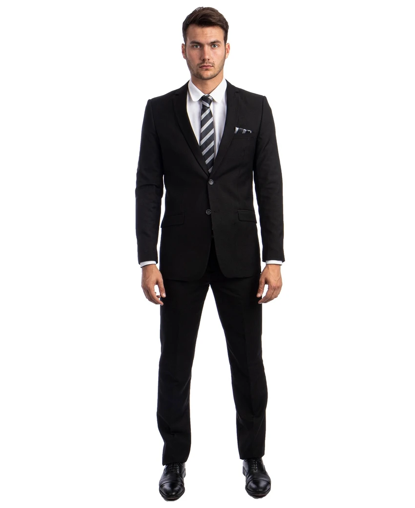 Men's Hybrid Fit 3 Piece Suit (Coat, Vest, Trousers) - Black