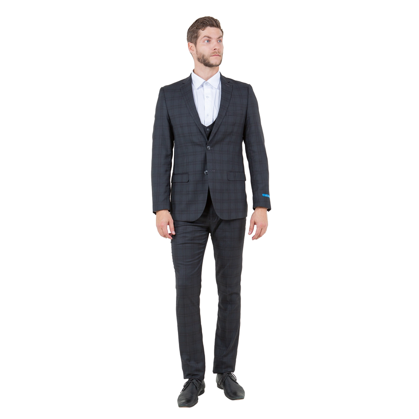 Men's Skinny Fit Suits 3 Piece Set - Black / Black