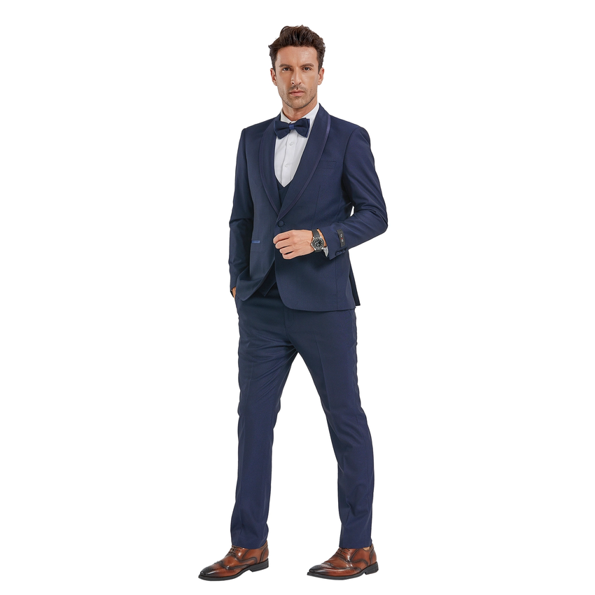 Men's Skinny Fit Birdseye Suit 3 Piece Set - Blue