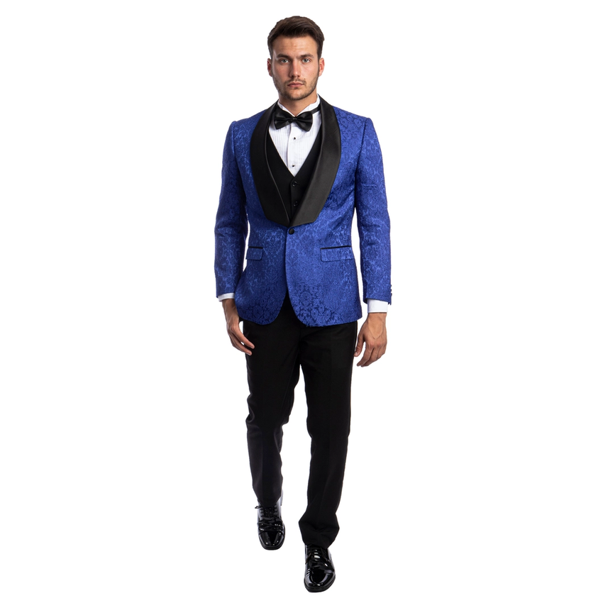 Men's Paisley Hybrid Fit 3 Piece Suit - Royal
