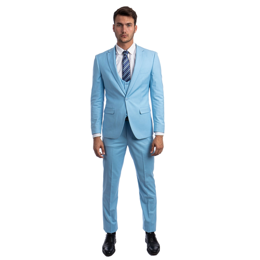 Men's Suit Peak Lapel 3 Piece Set - Sky Blue