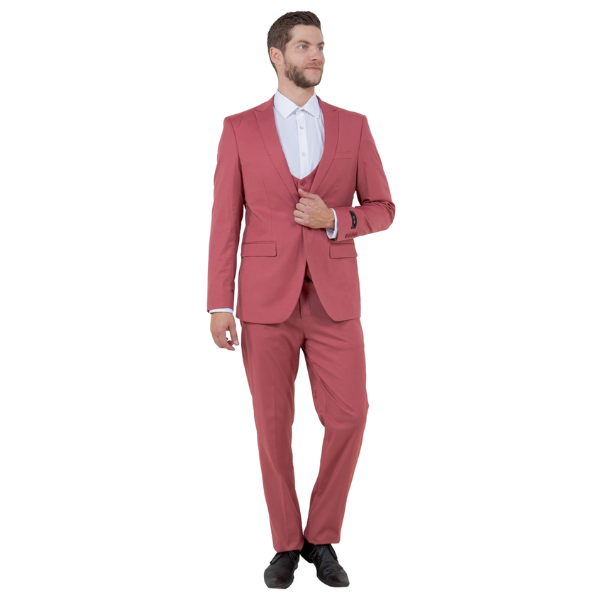 Men's Suit Peak Lapel 3 Piece Set - Coral