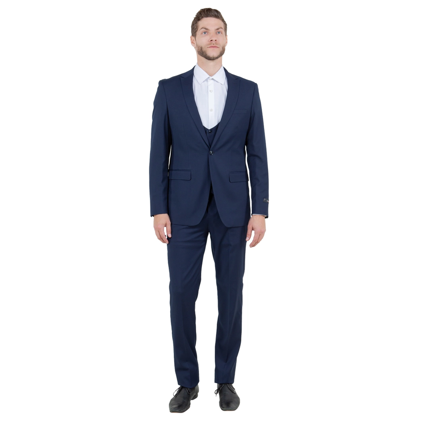 Men's Suit Peak Lapel 3 Piece Set - Navy