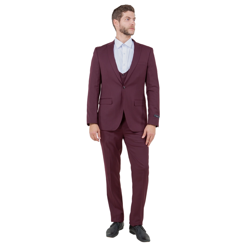 Men's Suit Peak Lapel 3 Piece Set - Burgundy