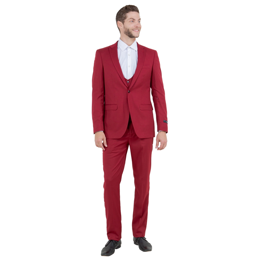 Men's Suit Peak Lapel 3 Piece Set - Cherry Red