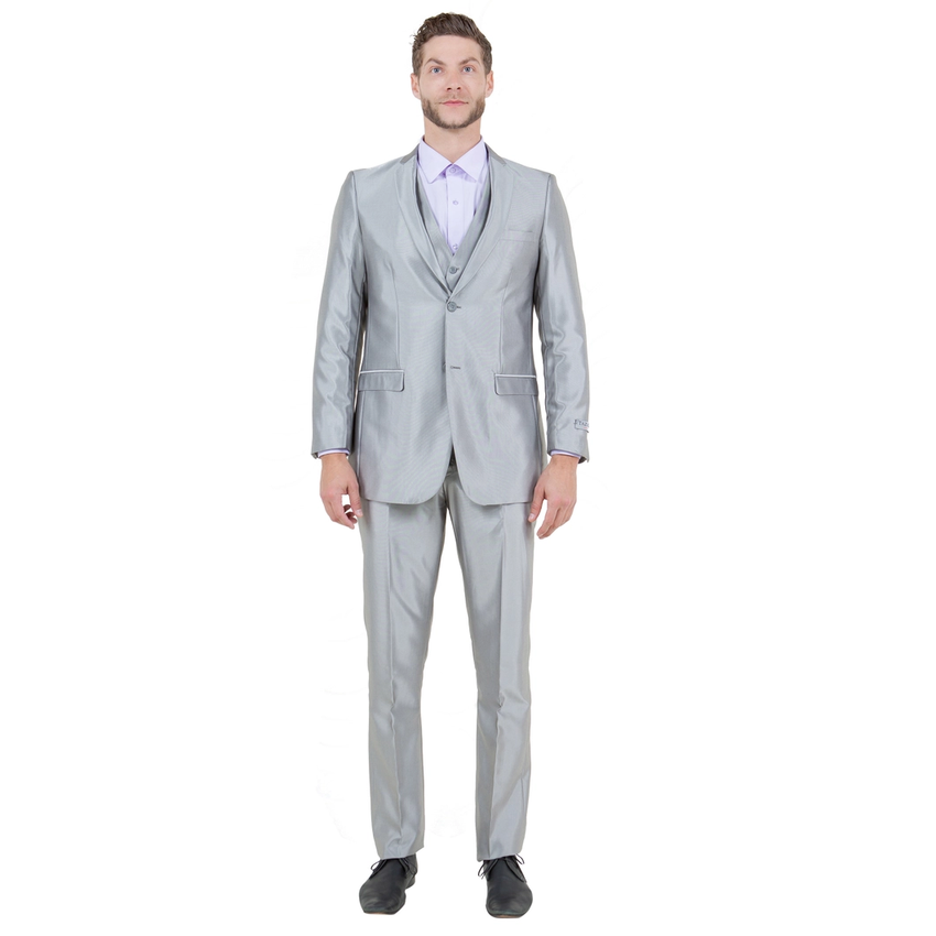 Men's Sharkskin Slim Fit Suit 3 Piece - Silver