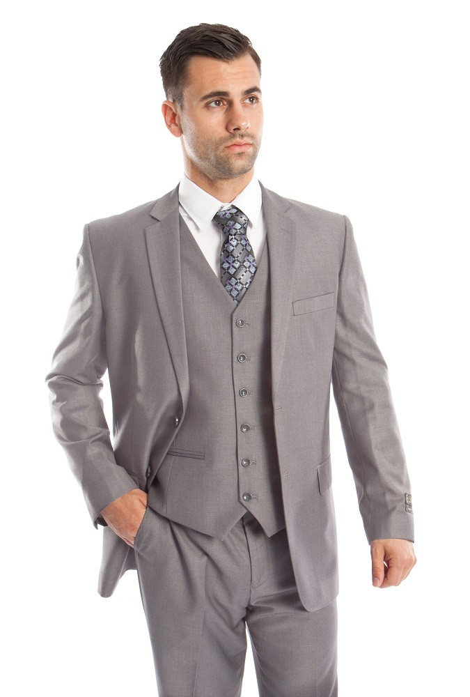 Men's Modern Fit 3-Piece Suit - Light Grey