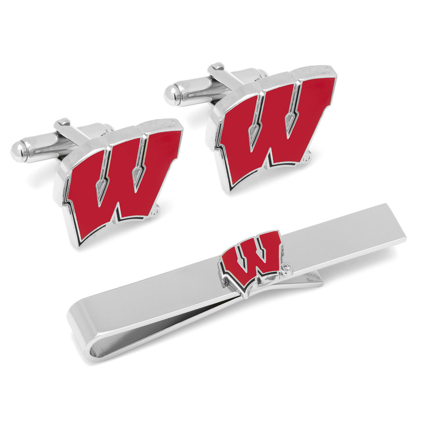 Wisconsin Badgers Cufflinks and Tie Bar Set