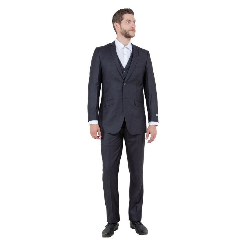 Tazzio Men's Modern Fit 3-Piece Suit - Charcoal