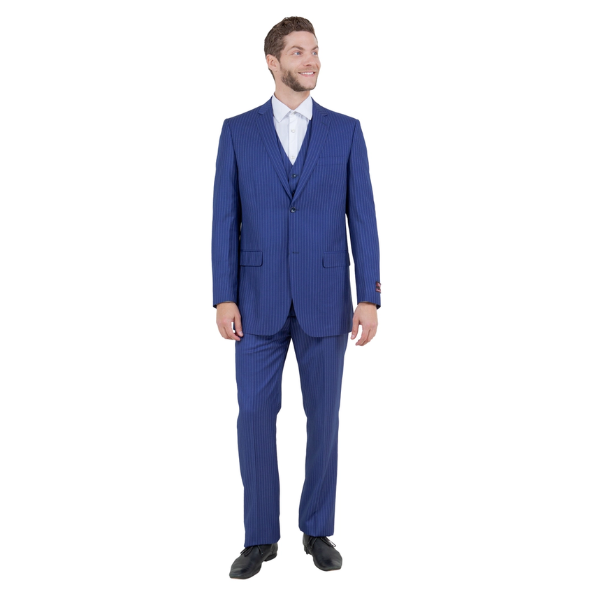 Demantie Men's  Pinstripe 3-Piece Suit - Blue