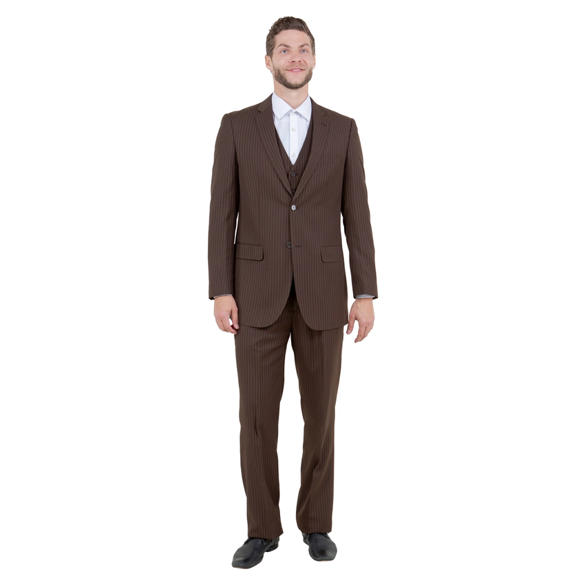 Demantie Men's  Pinstripe 3-Piece Suit - Brown
