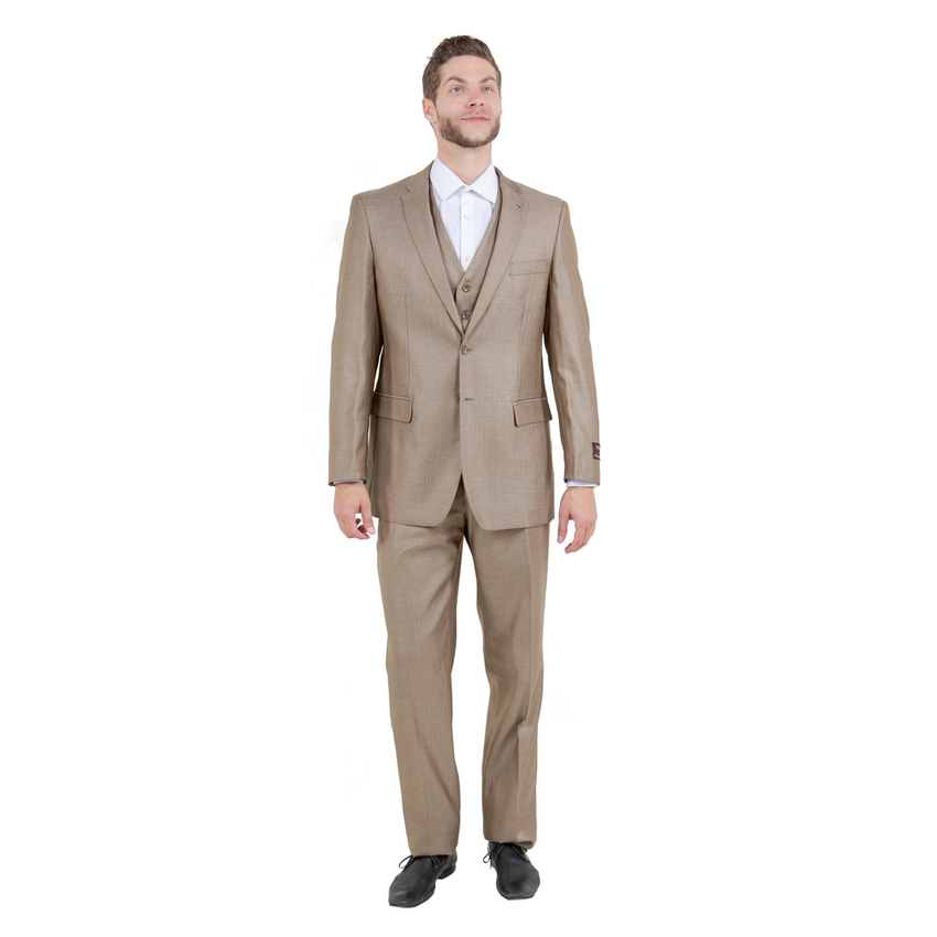 Tazzio Men's Modern Fit 3-Piece Suit - Dark Tan
