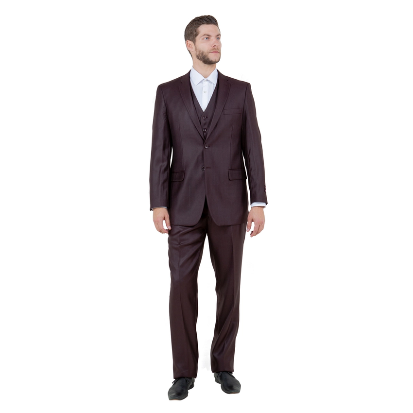 Tazzio Men's Modern Fit 3-Piece Suit - Burgundy