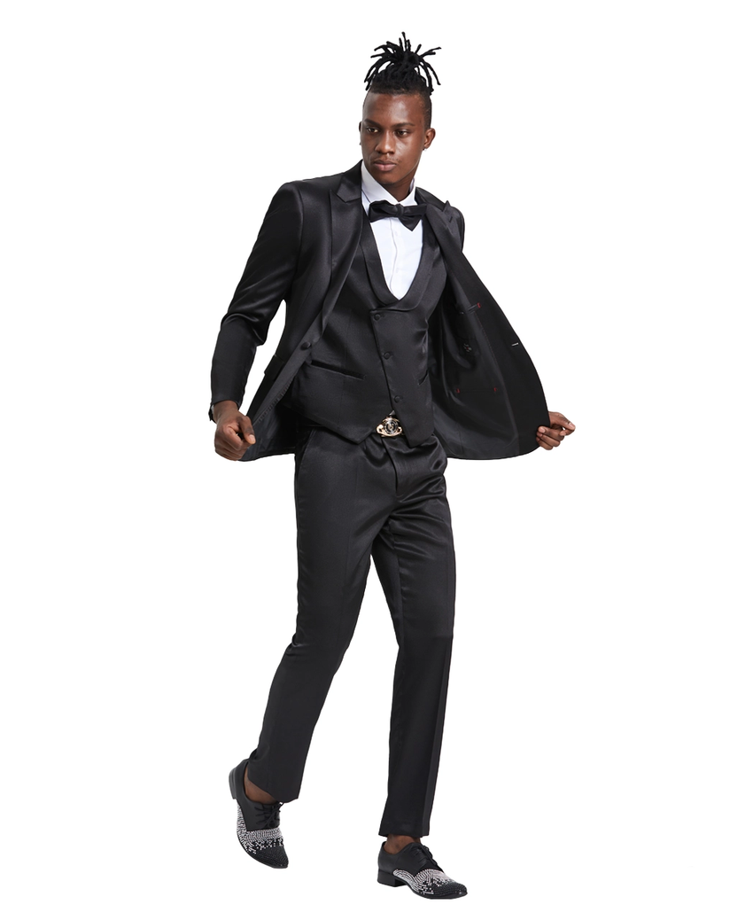 Men's 3-Piece Peak Lapel Suit - Black
