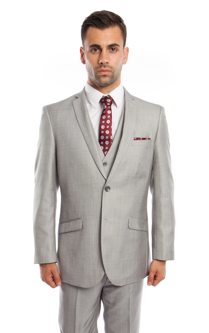 Men's 3-Piece Sharkskin Fashion Suit - Light Grey