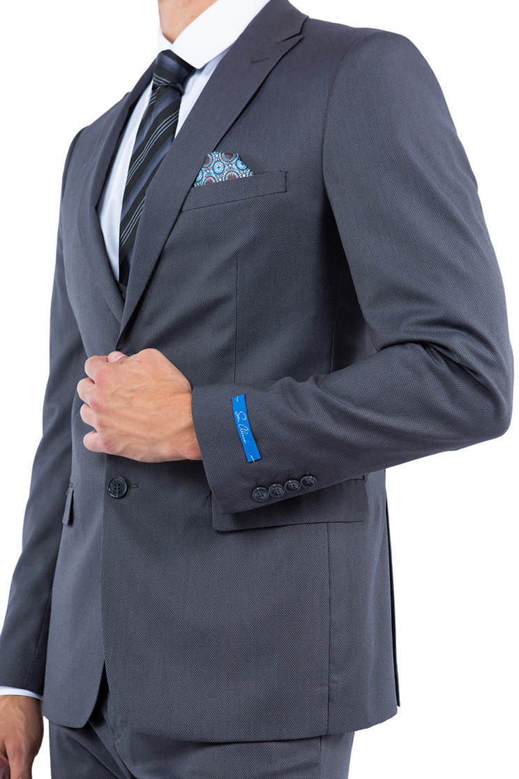 Men's 3-Piece Nail Head Fabric Fashion Suit - Grey