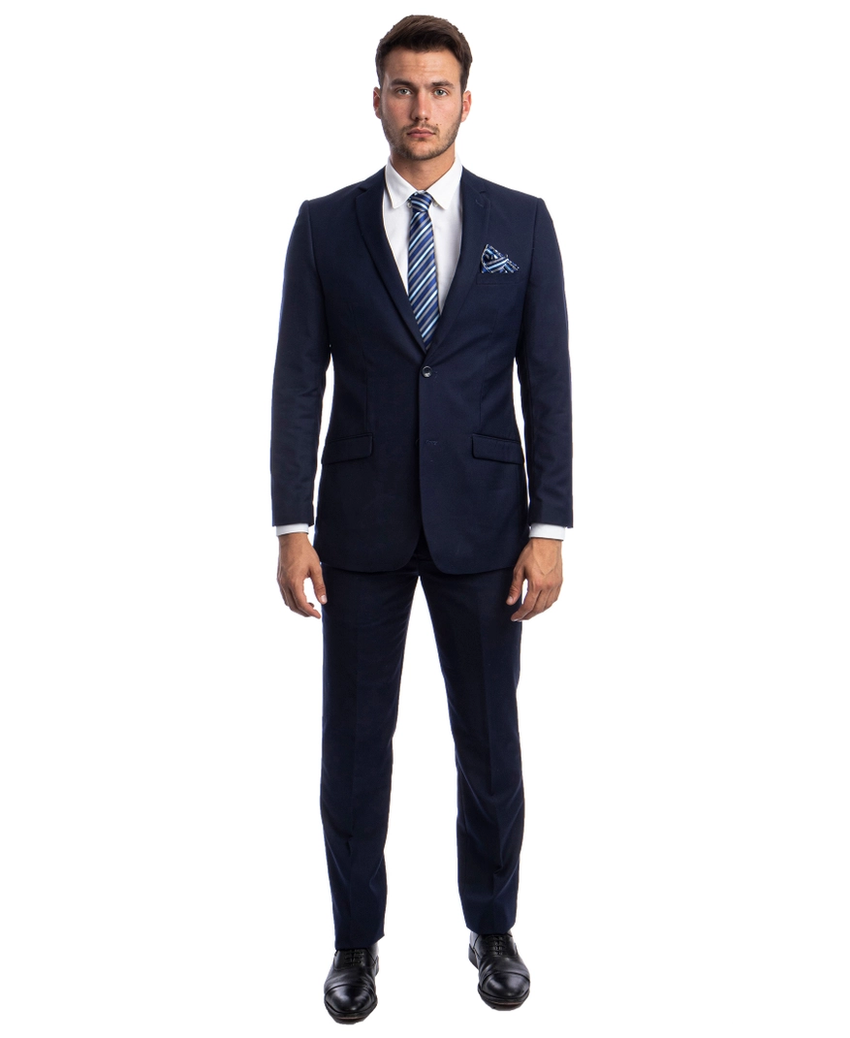 Mens 2-Piece Slim Fit Coat & Trousers Suit - Navy Blue
