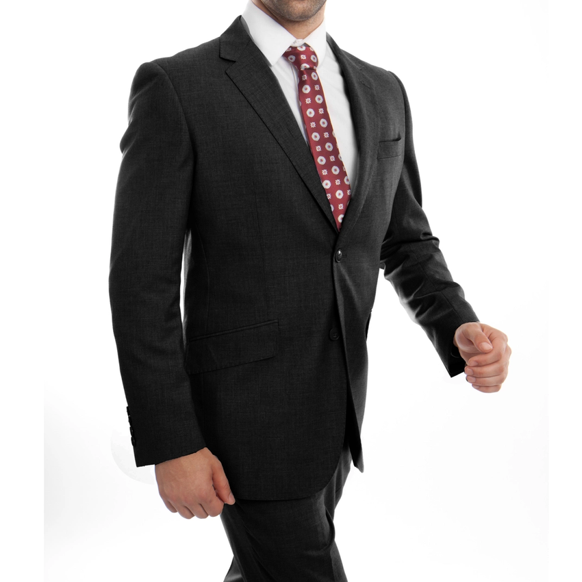 Men's Premium 100% Wool Modern Fit 2-Piece Suit - Black