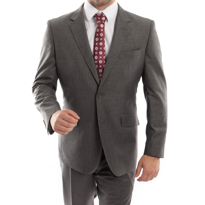 Men's Premium 100% Wool Modern Fit 2-Piece Suit - Dark Gray