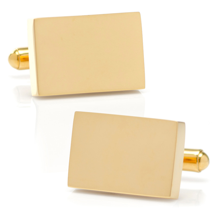 Stainless Steel Gold Plated Block Engravable Cufflinks