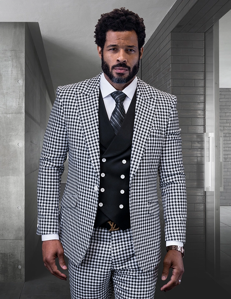 Masimo 3pc Plaid Men's Suit Set with Double Breasted Vest