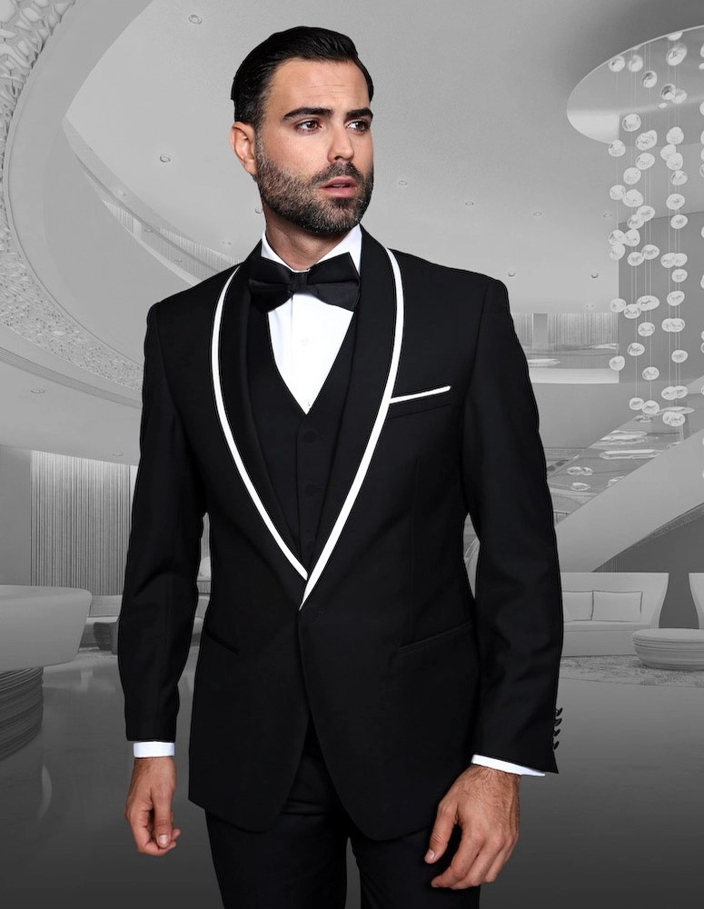 Genova 3-Piece Wool Men's Suit Set - Black