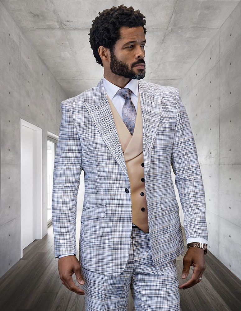 Louis 3pc Plaid Men's Suit Set with Matching Double Breasted Vest